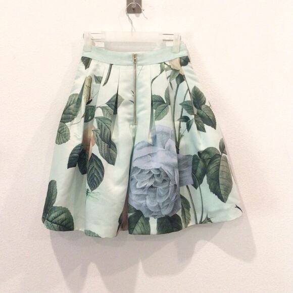 TED BAKER Floral Print Full A-line Pleated Satin Skirt size ) - Picture 3 of 7